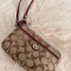 Coach Tan and Red Clutch Wristlet